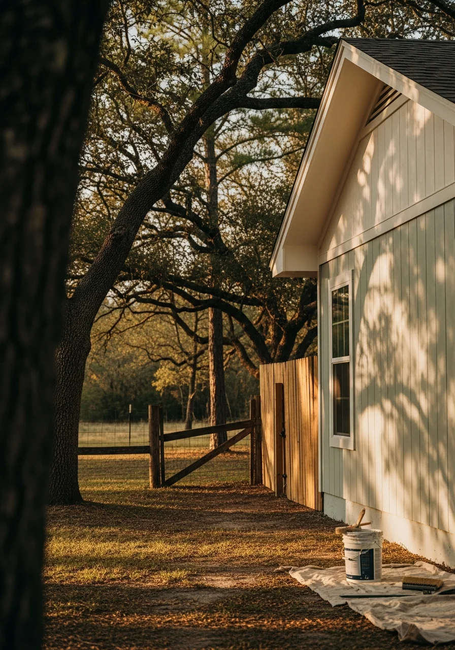 Rural Gregg County property with trees and open space, representing the county's diverse residential settings.