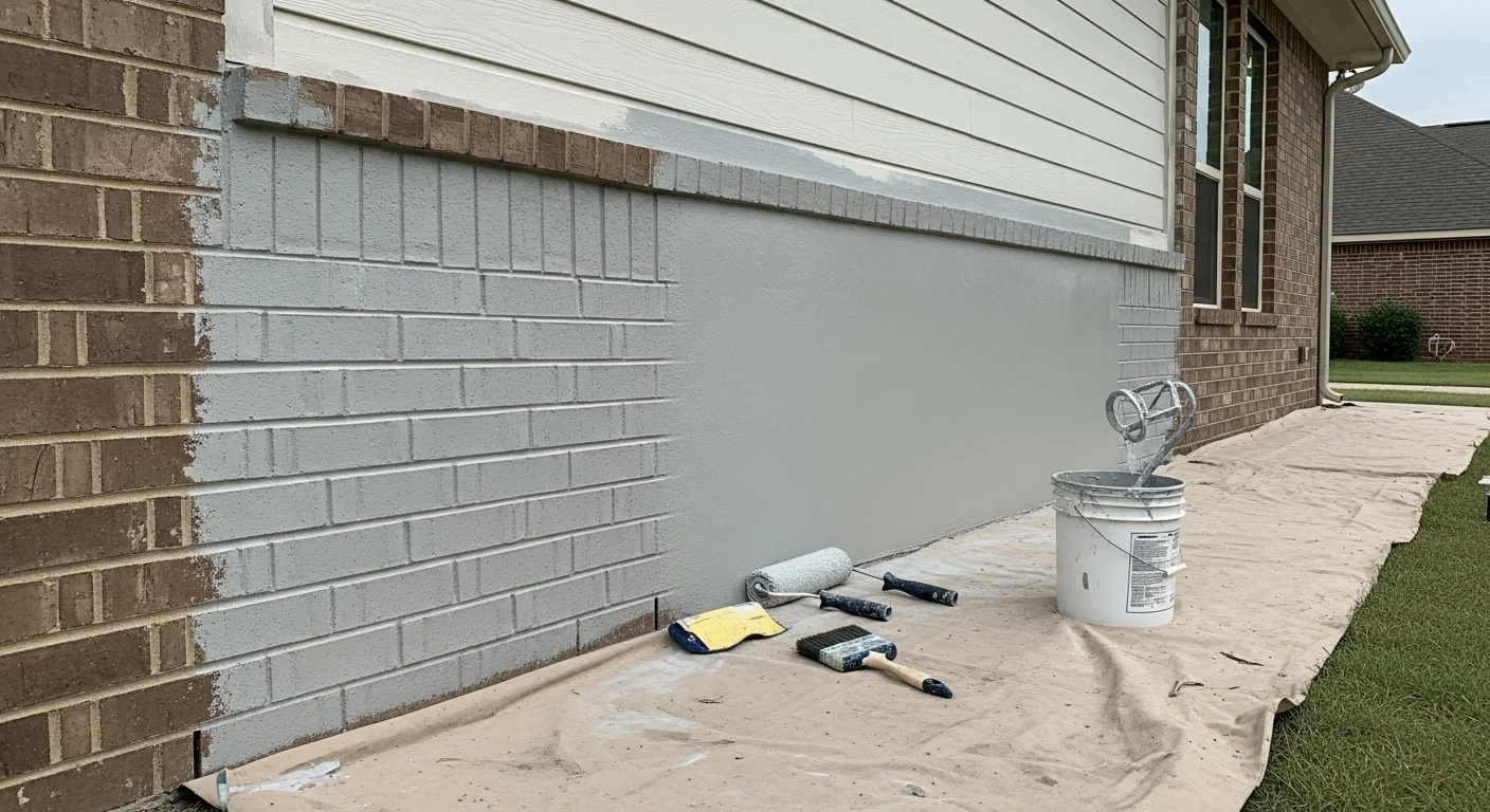 Freshly applied specialty protective coating on the wood siding exterior of a single-family home in Longview, Texas, with clean trim lines and no visible peeling or mildew. Close-up view shows smooth, even coating coverage on a shaded side elevation typical of 75605 residential properties.